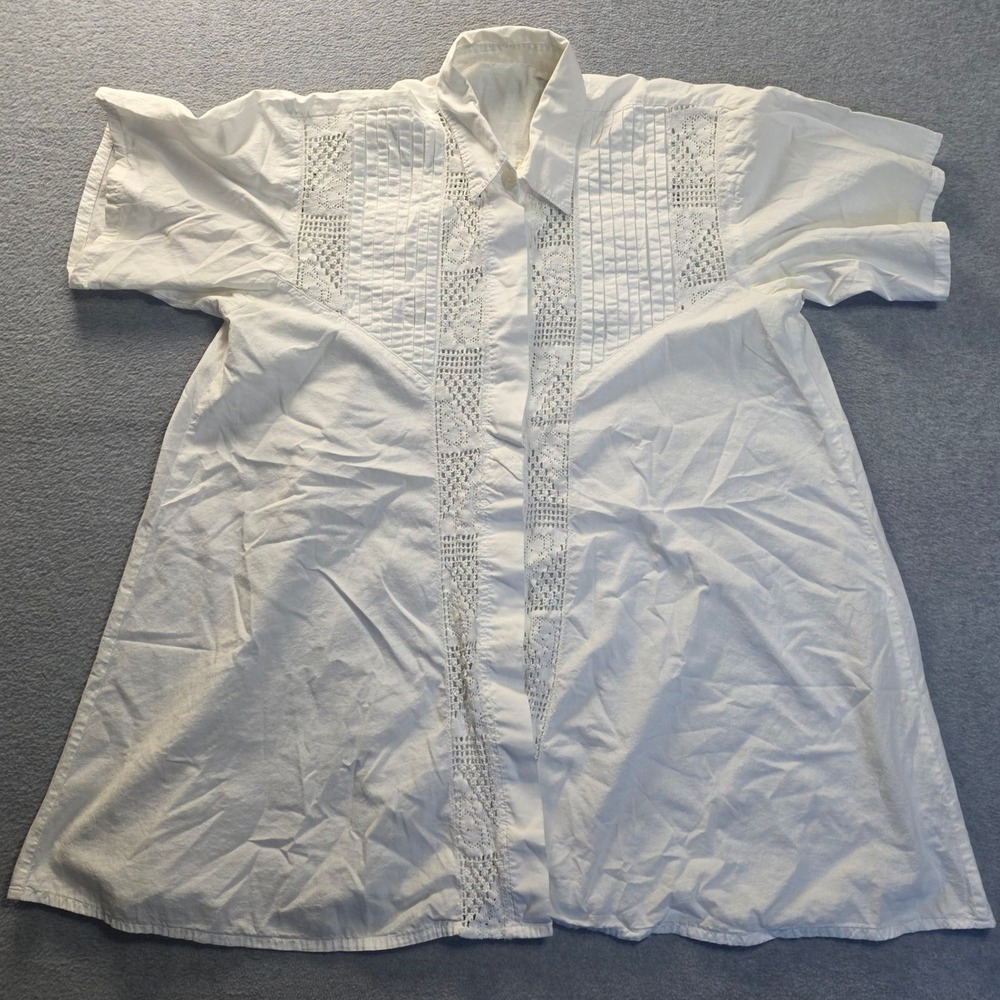 Button Front Tunic Top Womens XL White Lace Inset Blouse Boho Summer Italy Made